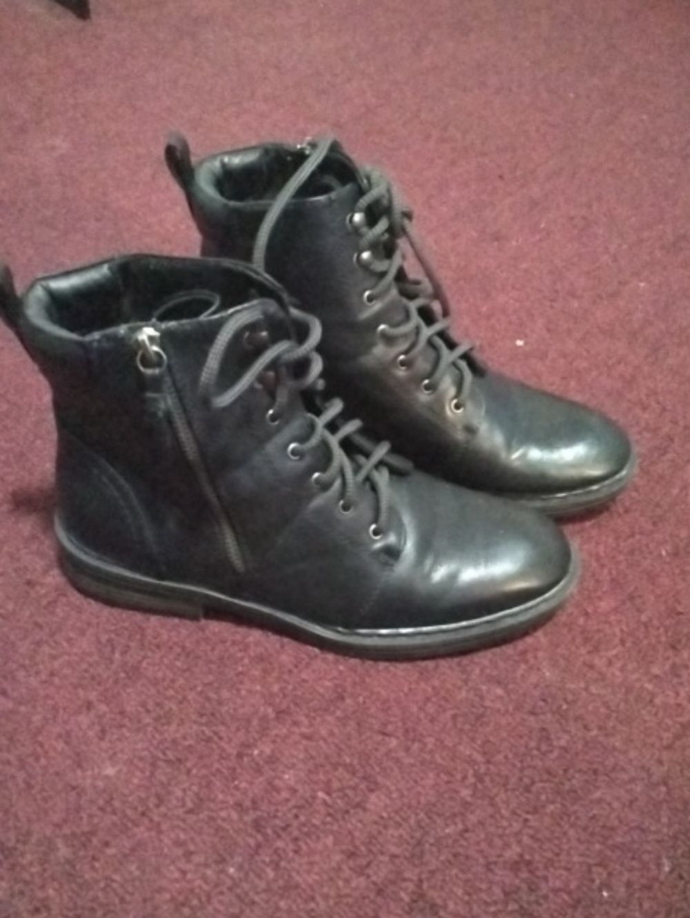 BareTraps Black Leather Lace-Up Ankle Boots with Side Zipper